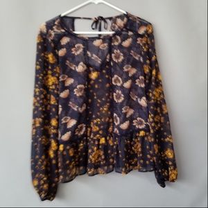 X XHILARATION TIE BACK LONG SLEEVE SHEER BLOUSE